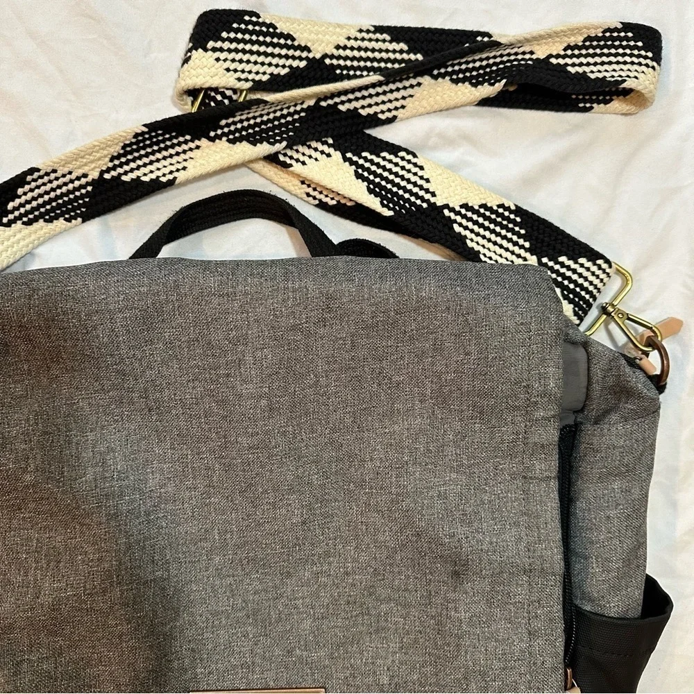 Petunia Pickle Bottom boxy backpack diaper bag graphite/black gingham strap